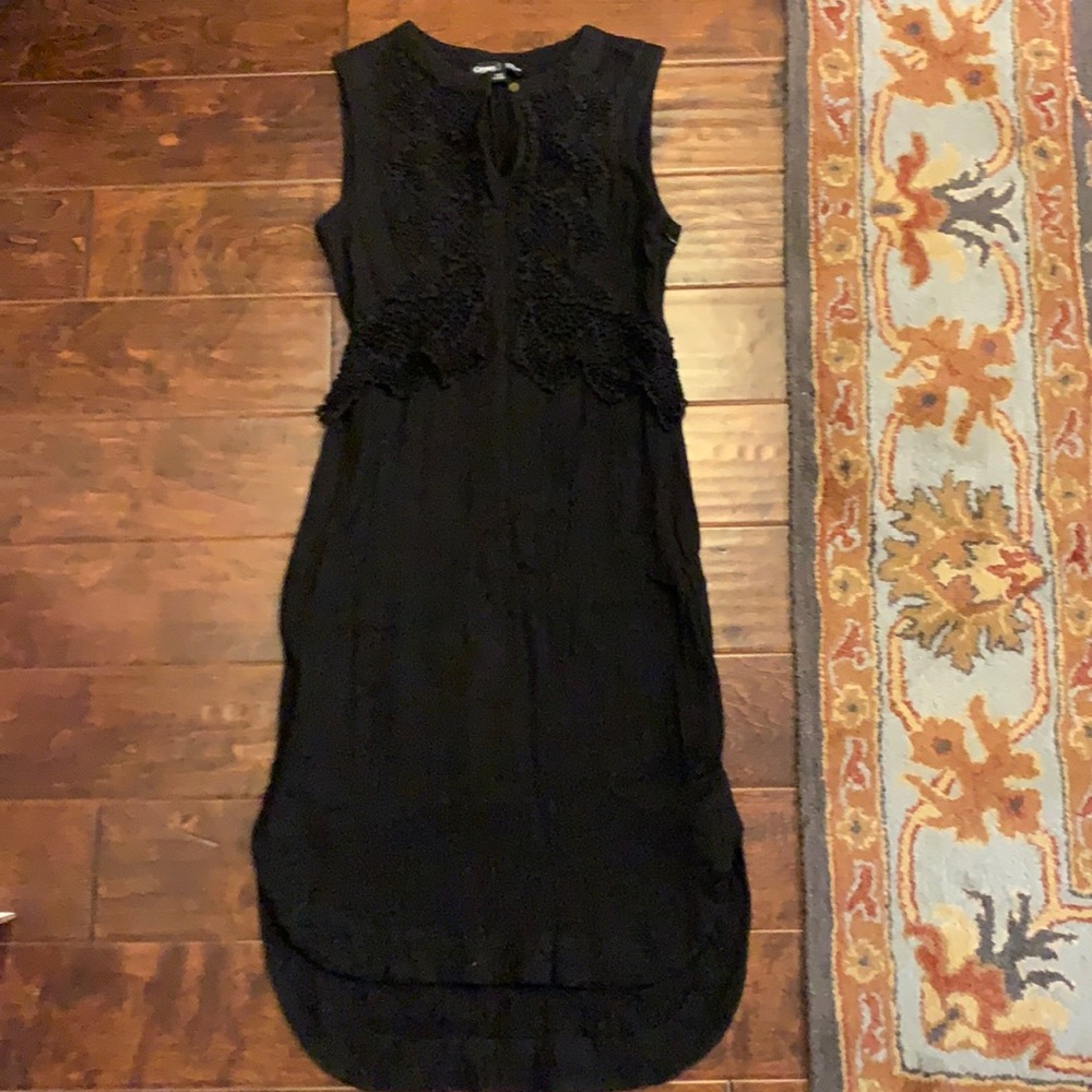 Black lace detailed high low (very subtle) cotton sleeveless dress